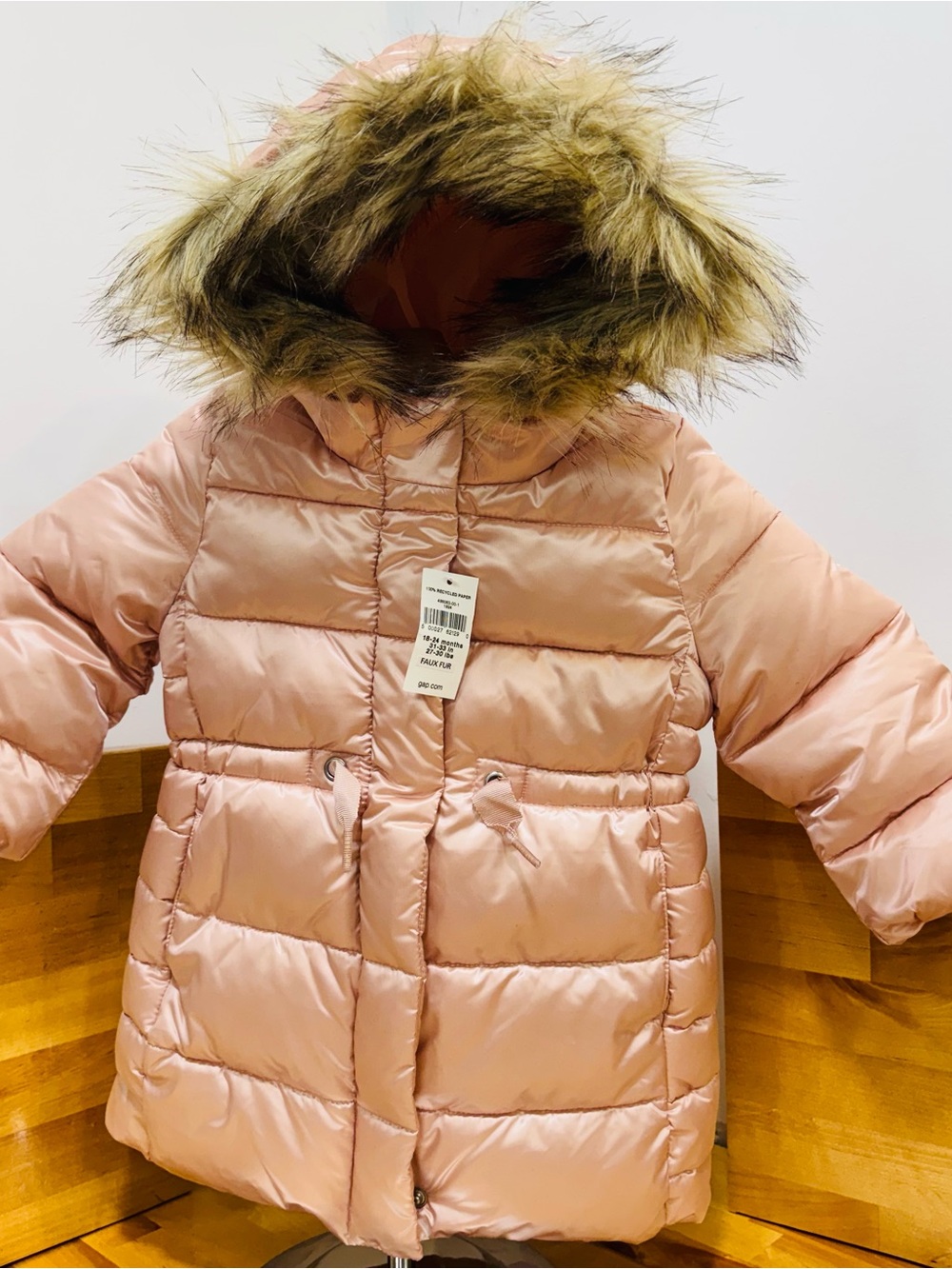 Baby GAP Pink Puffer Coat with Faux Fur Hood